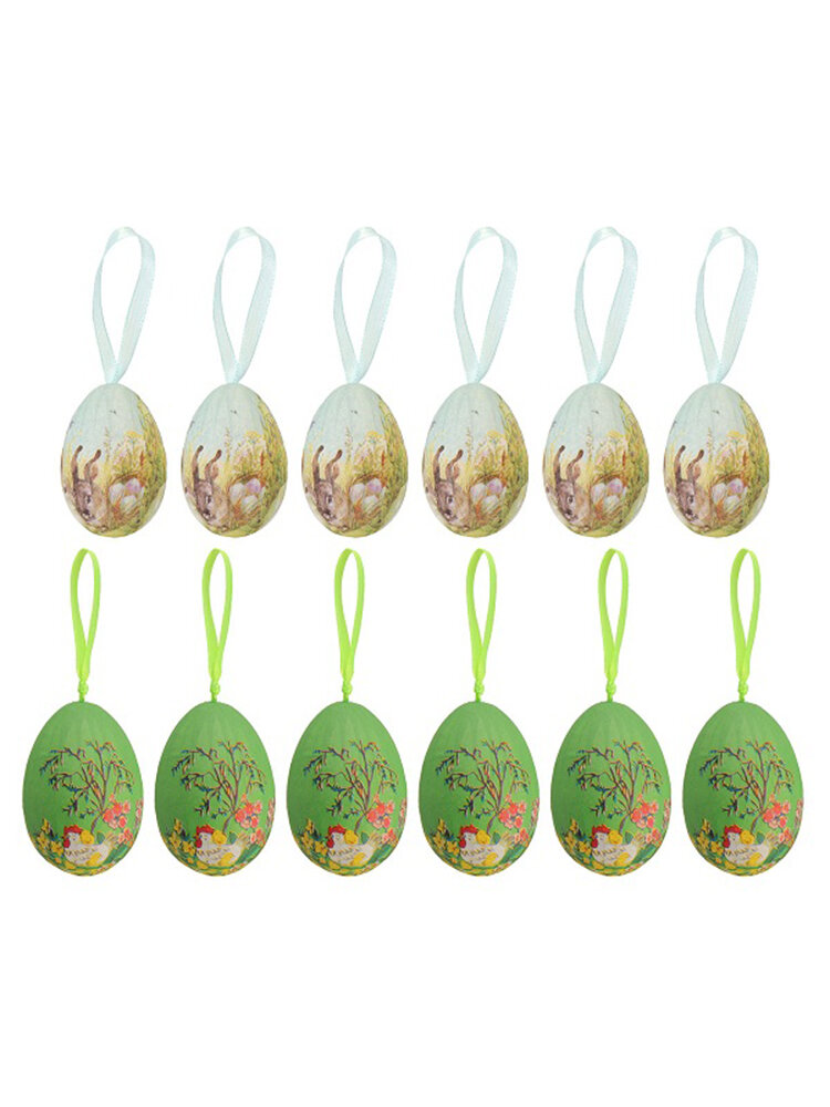 6 Pcs Assorted Colors Easter Painted Eggshells Decoration Handmade Paint Hanging Eggs