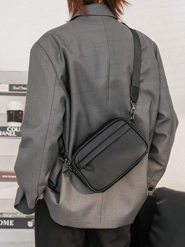Men Brief Faux Leather Solid Color Wear-Resistant Crossbody Bag Fashion Sling Bag