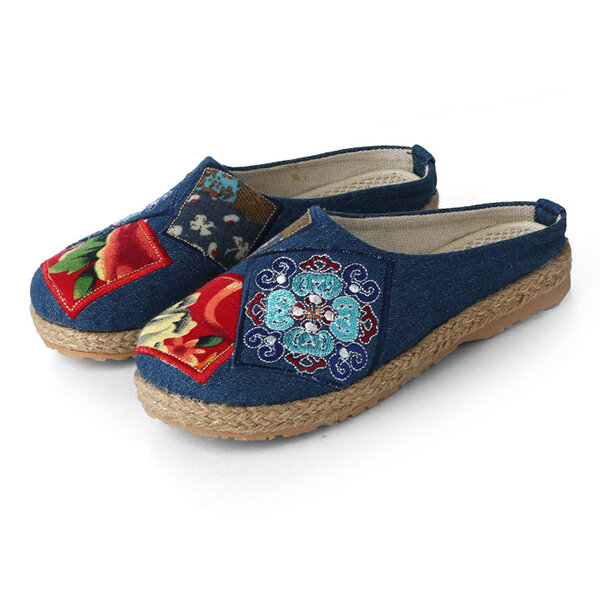 Embroidery Backless Casual Flat Shoes