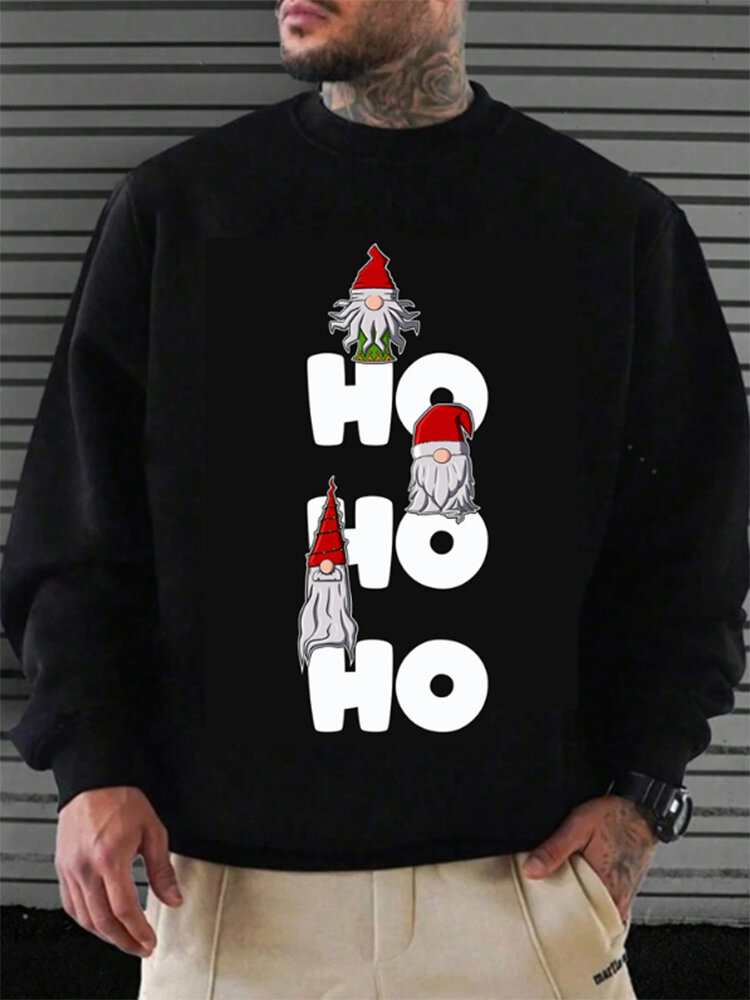 ChArmkpR Mens Christmas Hat Letter Print Crew Neck Pullover Sweatshirts