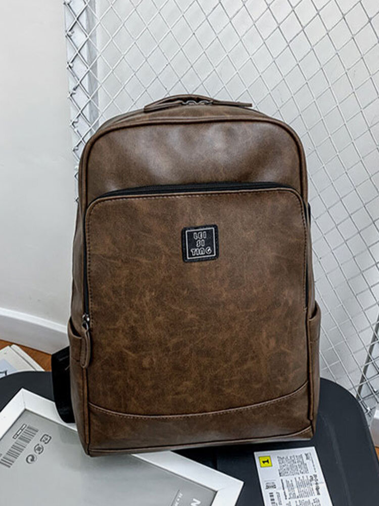 Men Retro Faux Leather Waterproof Wear Resisting Large Capacity Casual Travel Backpack