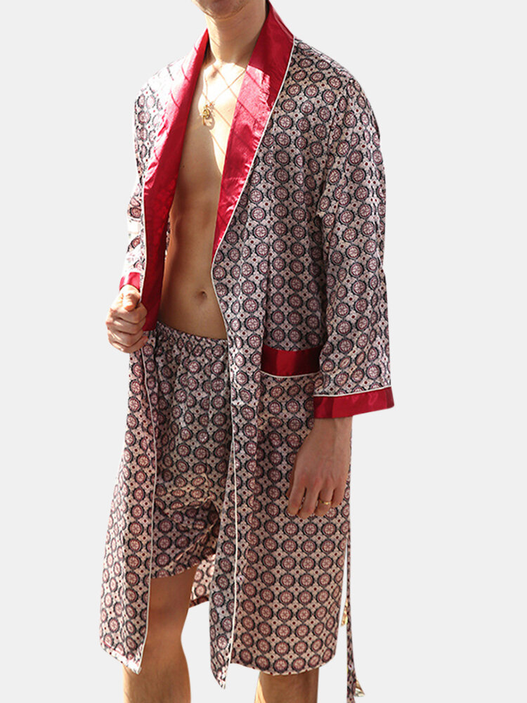 Mens Luxury Satin Silk Liked Pockets Long Sleeve Robes Pajamas