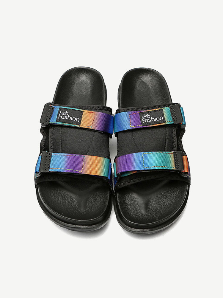 Men Double Gradient Color Band Slippers Comfy Non Slip Beach Sandals