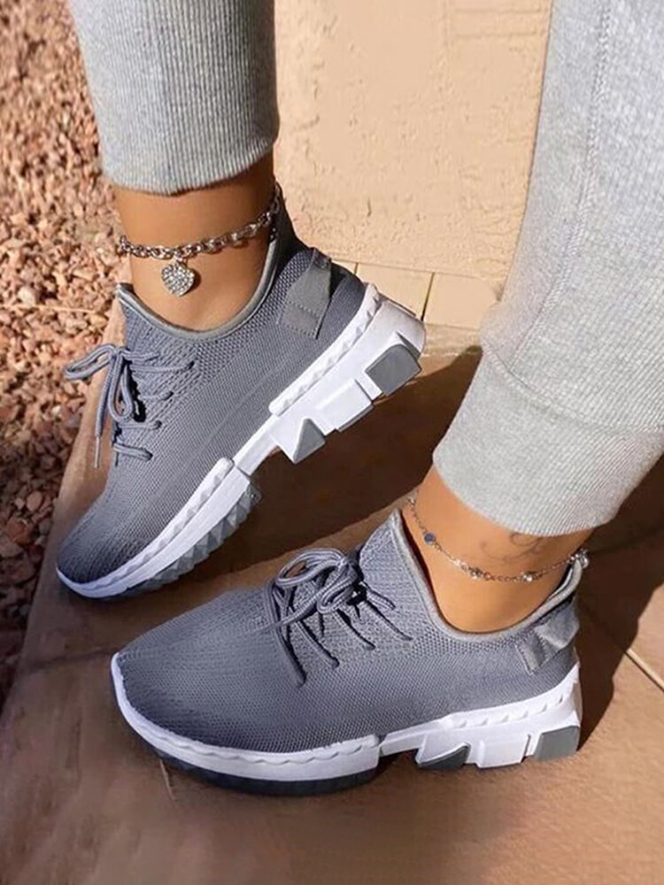 Large Size Women Sports Breathable Knitted Soft Comfy Sneakers