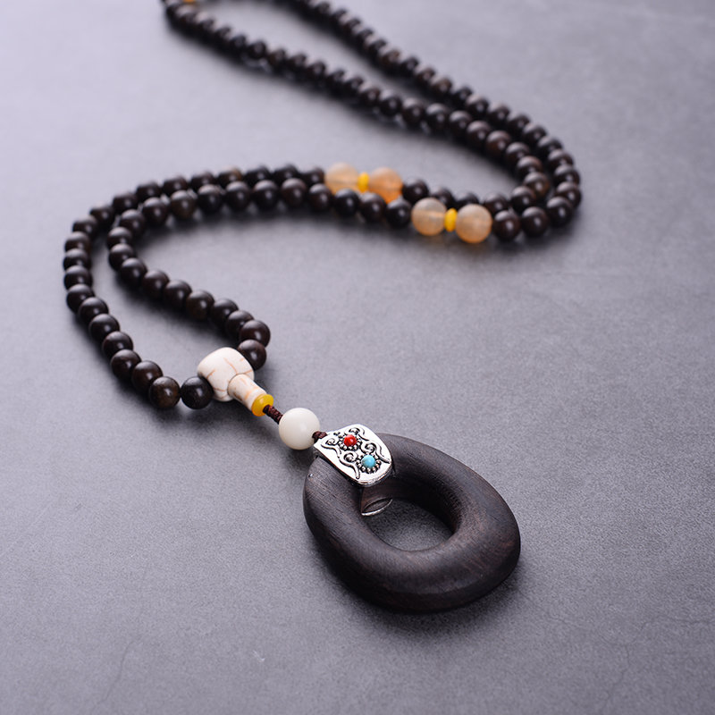 Ethnic Wood Beaded Necklaces O Shape Ebony Vintage Charm Necklaces For Women International Jewelry