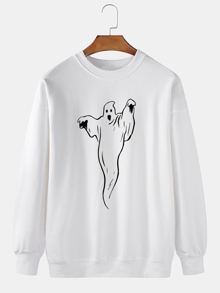 Mens Halloween Ghost Graphic Crew Neck Pullover Sweatshirts