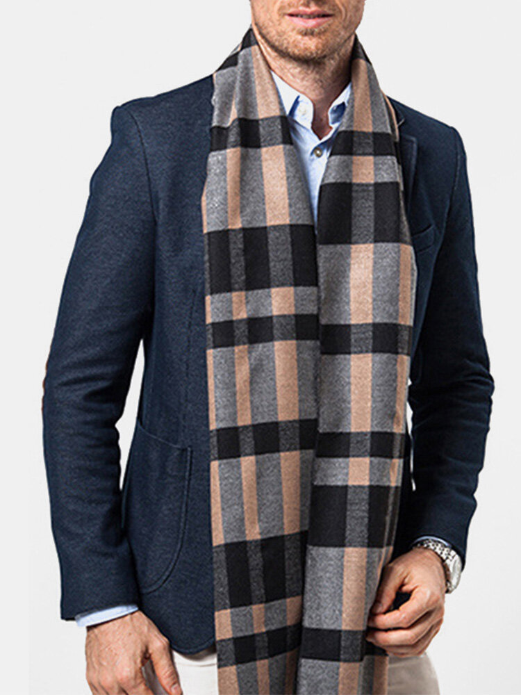 Men Cashmere Casual Universal Business Colorful Stripe Pattern Keep Warm Contrast Color Scarf от Newchic WW