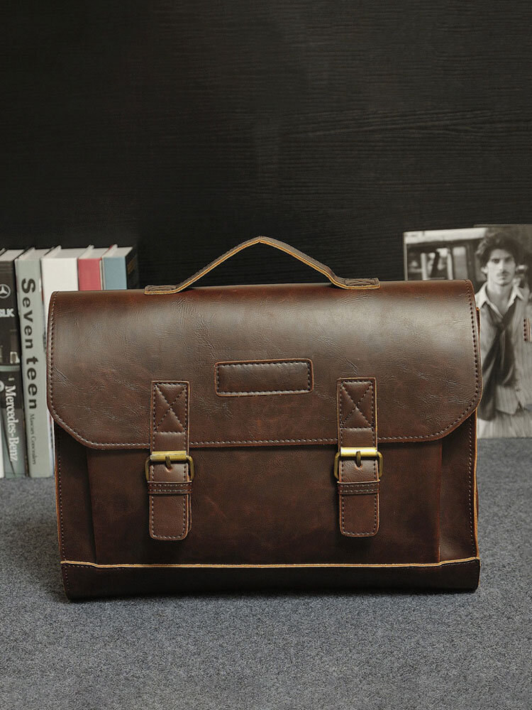 Men PU Leather 14 Inch Laptop Bag Briefcases Messenger Bag Crossbody Bag Handbag