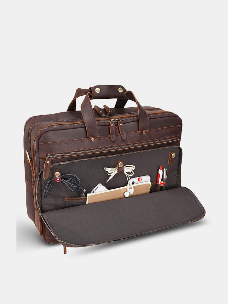 Multifunction 14 Inch Laptop Bag Multi-Layers Faux Fur Briefcase Business Handbag Crossbody Bag