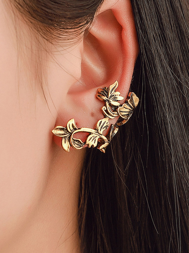 Retro Hallow Linker Ohrring Klatschen Blumenblätter Einzelne Ohrringe Bronze Gold Ohrklatschen 