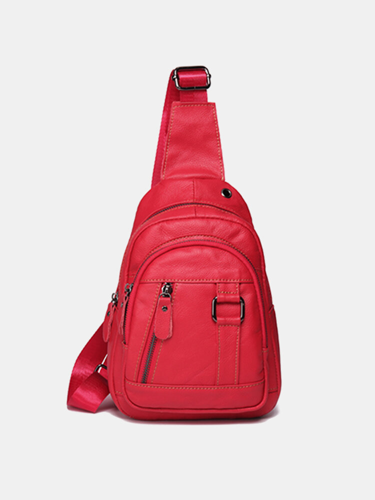 Sling Backpack Genuine Leather Women's Crossbody Bag Chest Bag Shoulder Bag 