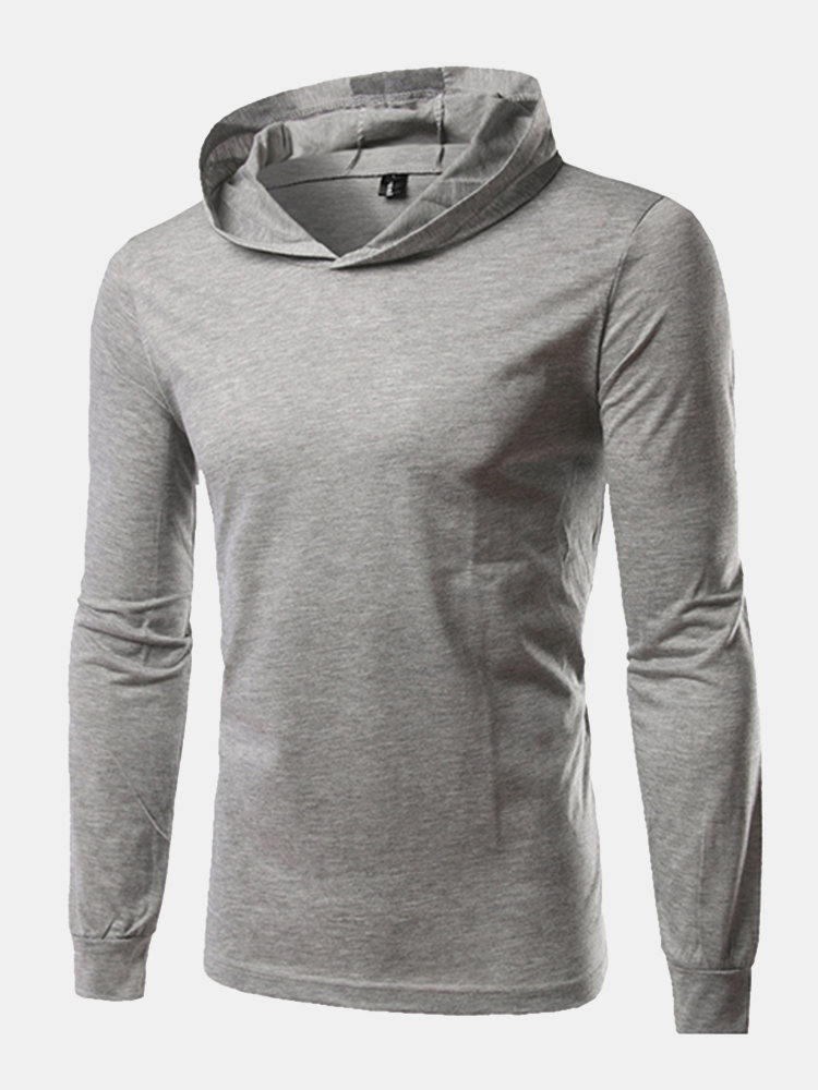 Mens Brief Style Solid Color Hoodie Long Sleeve Casual Cotton T-shirt ...