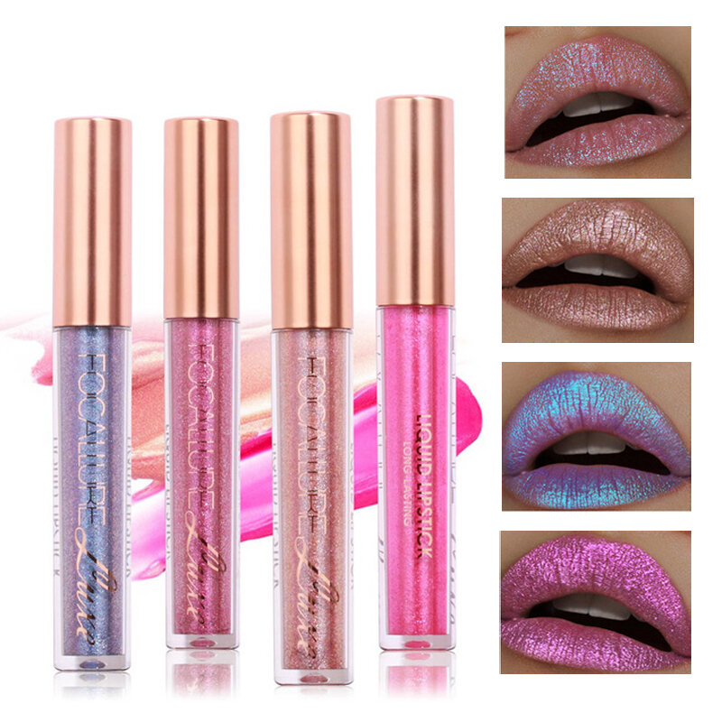 FOCALLURE Glitter Color Matte Lip Gloss Diamond Sand Sexy Pearl Liquid Lipstick 6 Colors