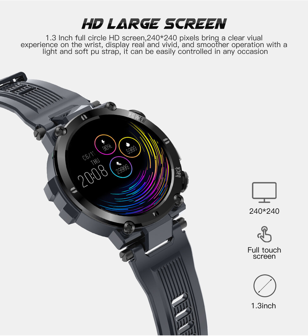 1.3'' Touch Screen IP68 Waterproof Outdoor Tracking Smart Watch