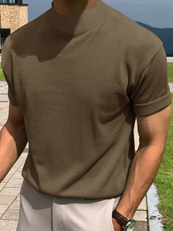Mens Solid Short Sleeve Half-collar T-shirt