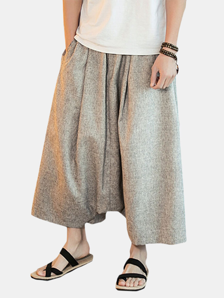 

Mens Retro Harem Pants Casual Baggy Loose Trousers Solid Color Wide Legs Trousers, Dark gray