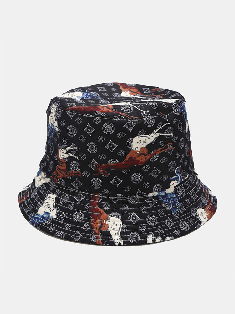Unisex Cotton Cartoon Print Double-sided Wearable Foldable Sunscreen Bucket Hat