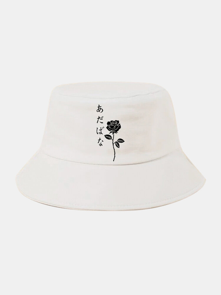Unisex Cotton Rose Letter Pattern Print Fashion Sunshade Bucket Hat