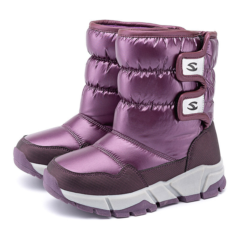 

HOBIBEAR Unisex Kids Warm Comfy Slip Resistant Hook Loop Winter Snow Boots, Black;purple