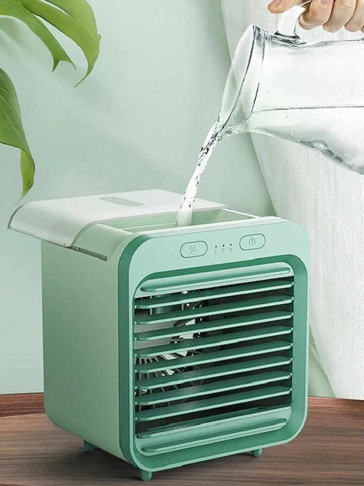Rechargeable Water-cooled Air Conditioner Eco-Friendly, Portable Ultra-Quiet Electric Fan, Cooling Cooler Spray Humidifier with USB Dual Battery