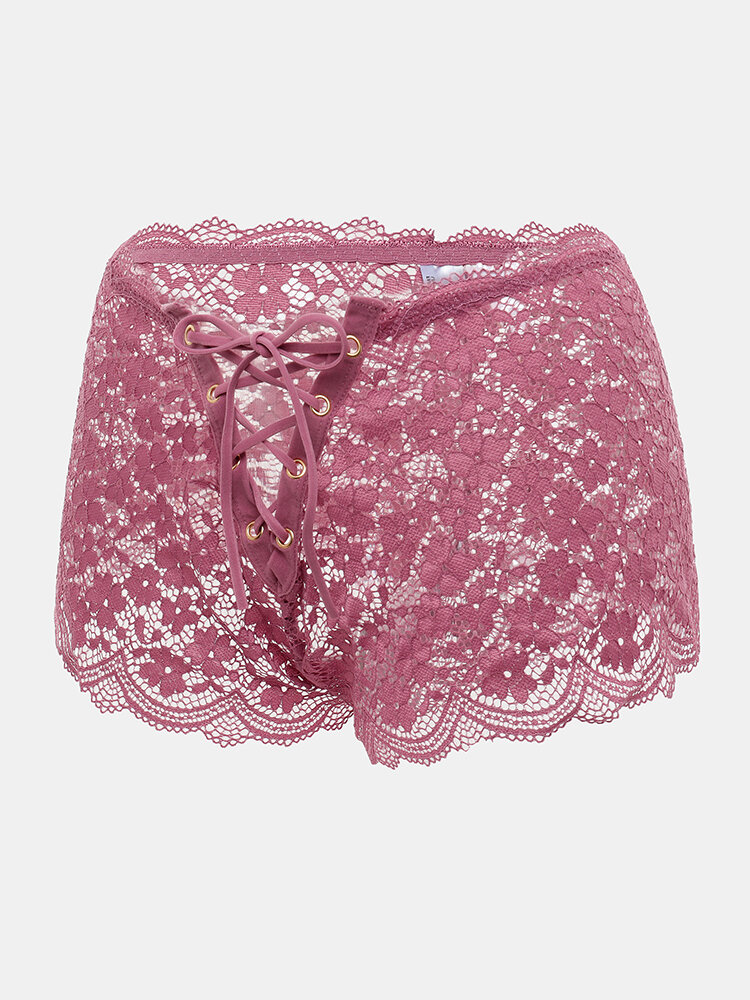 Women Floral Hallow Out Lace Knotted Soft Comfy Sexy Panties