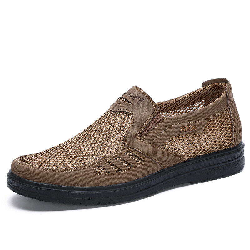 Men Old Peking Mesh Splicing Breathable Slip On Casual Shoes