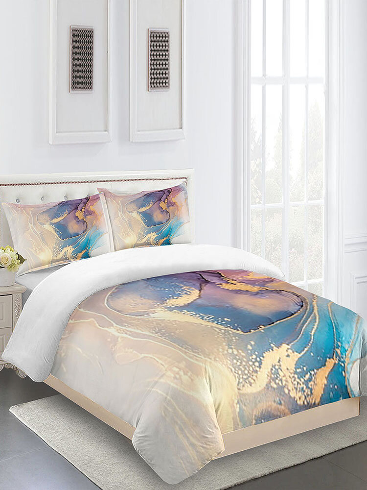 

3PCs Polyester Fiber Marble Stone Pattern Bedding Sets Quilt Cover Bedspread Sheet Pillowcase