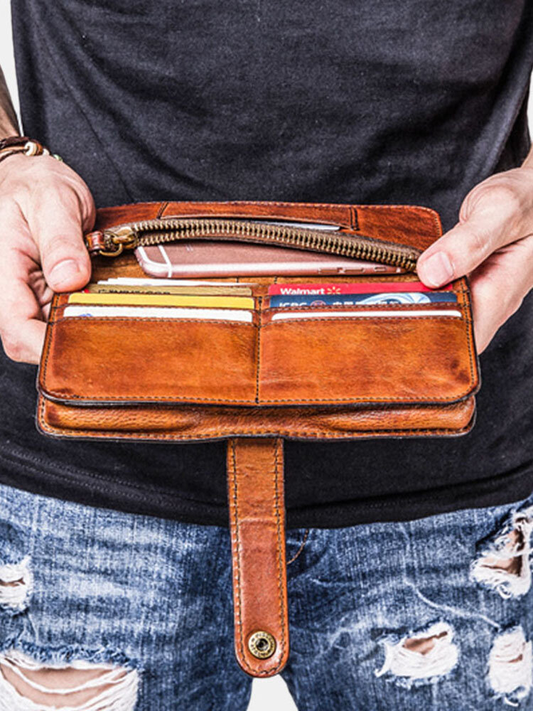 Men Vintage Card Holder Solid Phone Bag Long Wallet