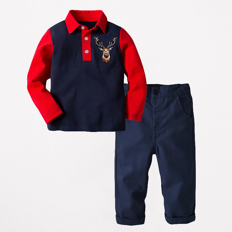

2Pcs Christmas Boys Clothing Sets Tops + Long Pants For 2Y-11Y, Navy blue