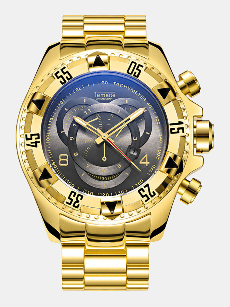 Large Dial Men Business Watch Decorated Pointer Steel Band Calendar Waterproof Quartz Watch