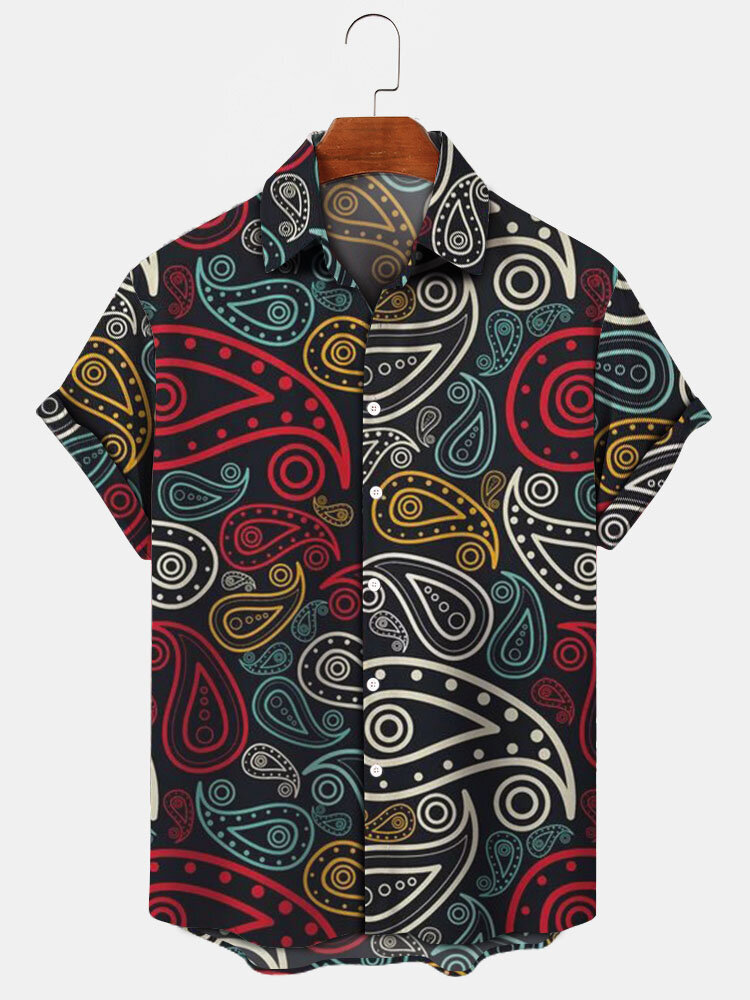 Mens Paisley Print Multi Color All Matched Short Sleeve Shirts