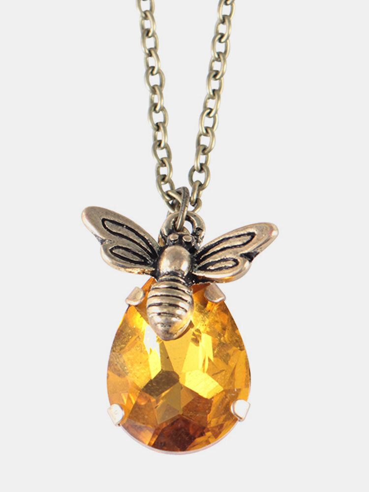 Vintage Crystal Bee Pendant Necklaces Honeybee Gold Necklaces for Women 