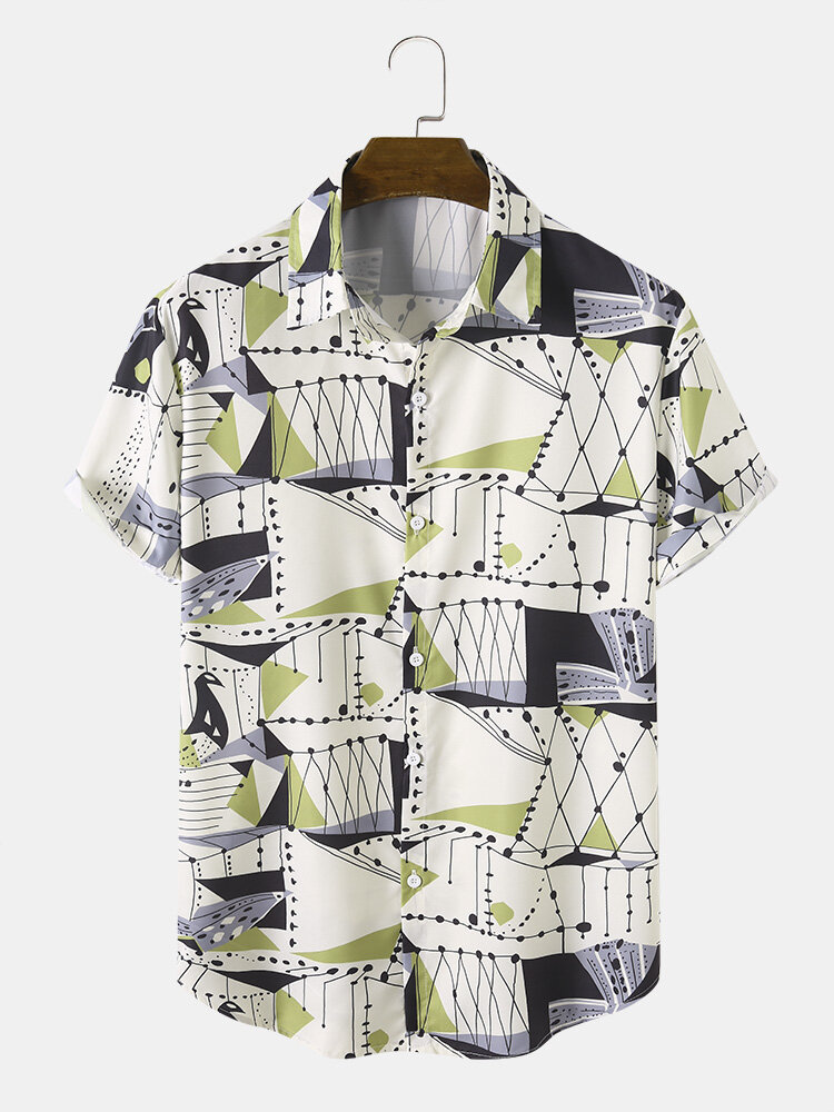 Mens Geometric Pattern Button Up Short Sleeve Shirts