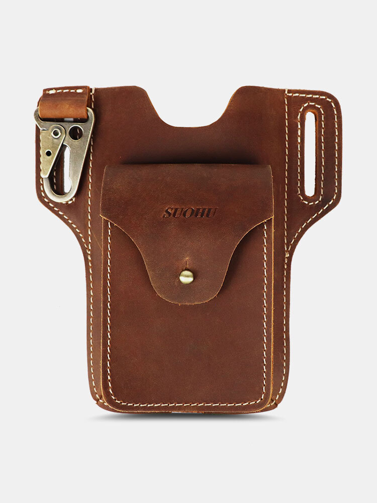 Men Retro EDC Genuine Leather Wear-resisting 5.5 Inch Phone Waist Belt Bag