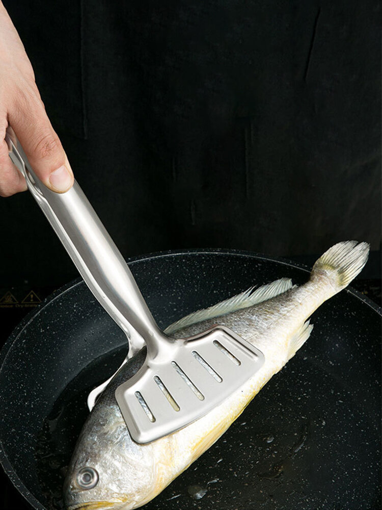 Pá de peixe frito de aço inoxidável Pá de peixe giratório Pá multifuncional de fritura Pão de panqueca Espátula de clipe