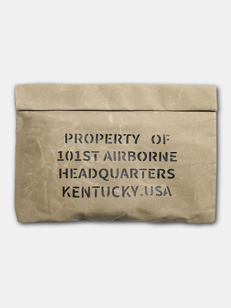 Vintage Oil Wax Canvas Letter Pattern Large Capacity Splashproof Document Bag Clutch Bag