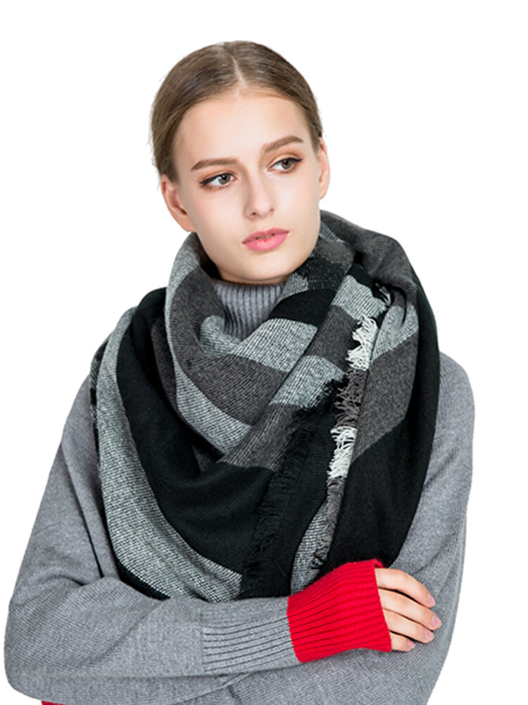 Women Long Winter Warm Cotton Scarf Tassel Soft Fashion Stripe Shawl Blanket Scarf 