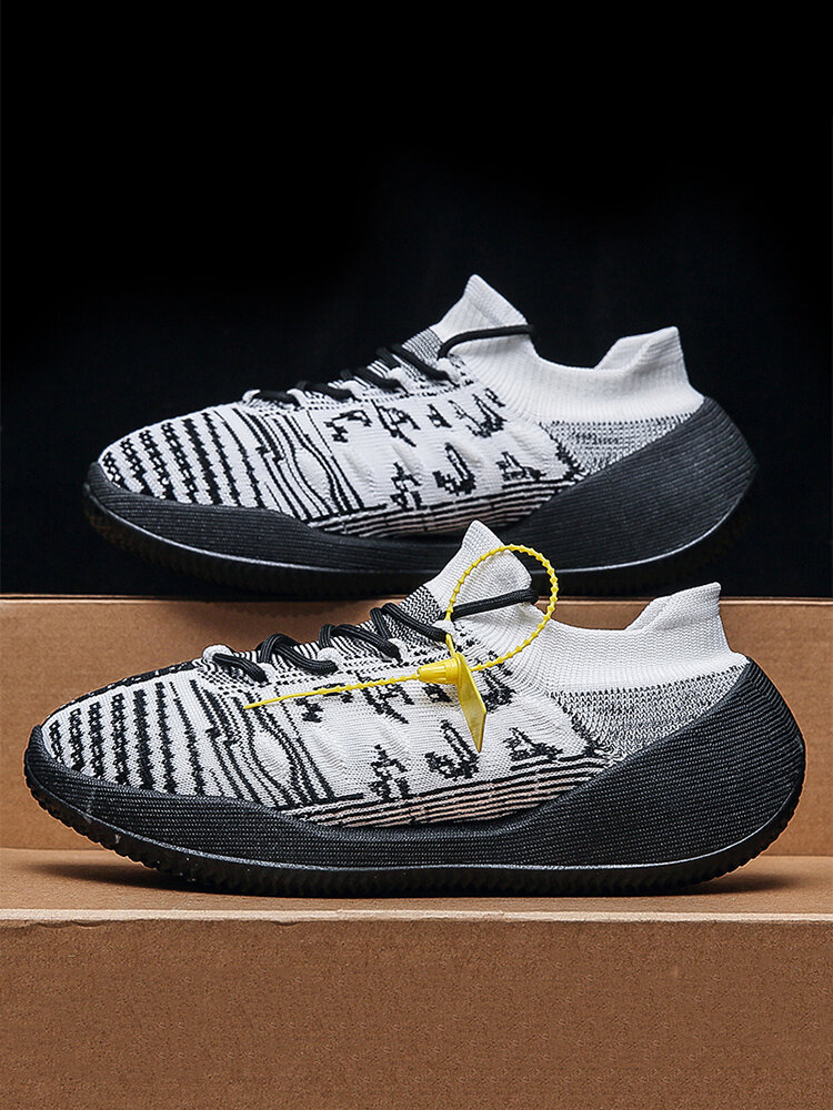

Men Knitted Chunky Sweat Absorbent Soft Sport Casual Sneakers, Black;white;yellow