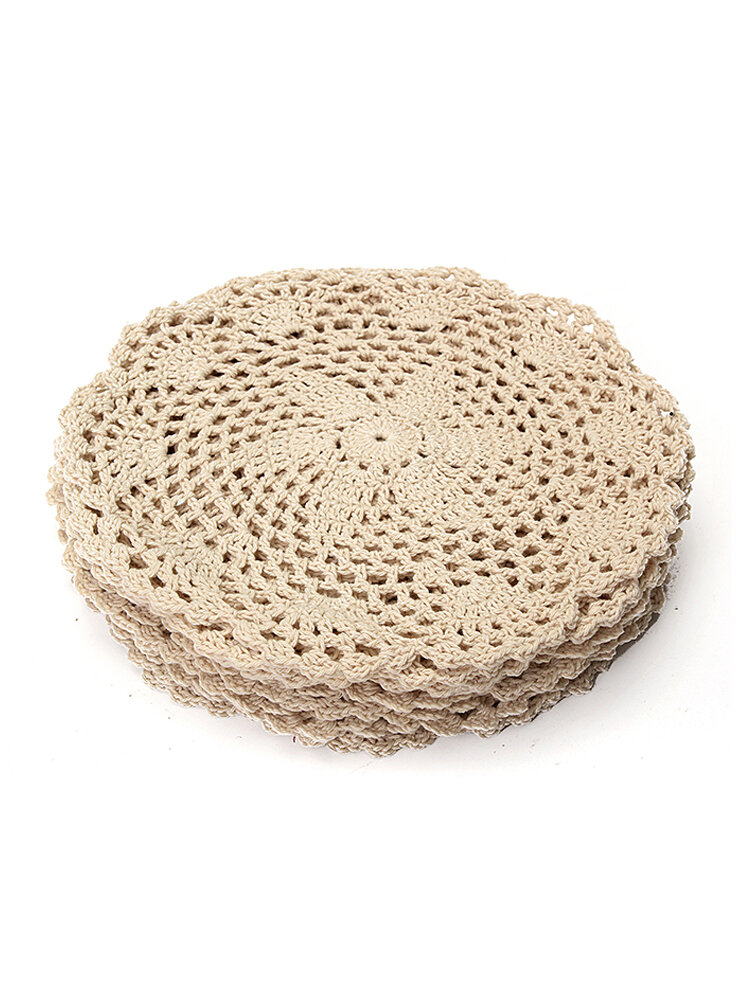 12pcs 20cm Vintage Beige Cotton Doilies Hand Crochet Coasters Lace Applique