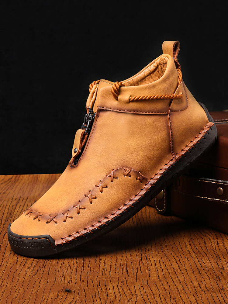 menico men hand stitching leather non slip large size soft sole casual boots