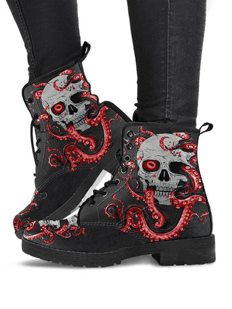 

Perfect Halloween Series Boots In Haunted House, Beige skull;red skull;blue-black skull;red-black skull;claret skull
