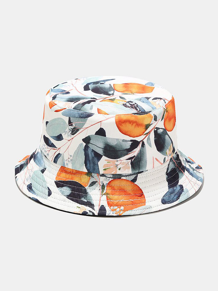 Unisex Double-sided Fruit Persimmon Pattern Fashion Sunshade Cotton Bucket Hat