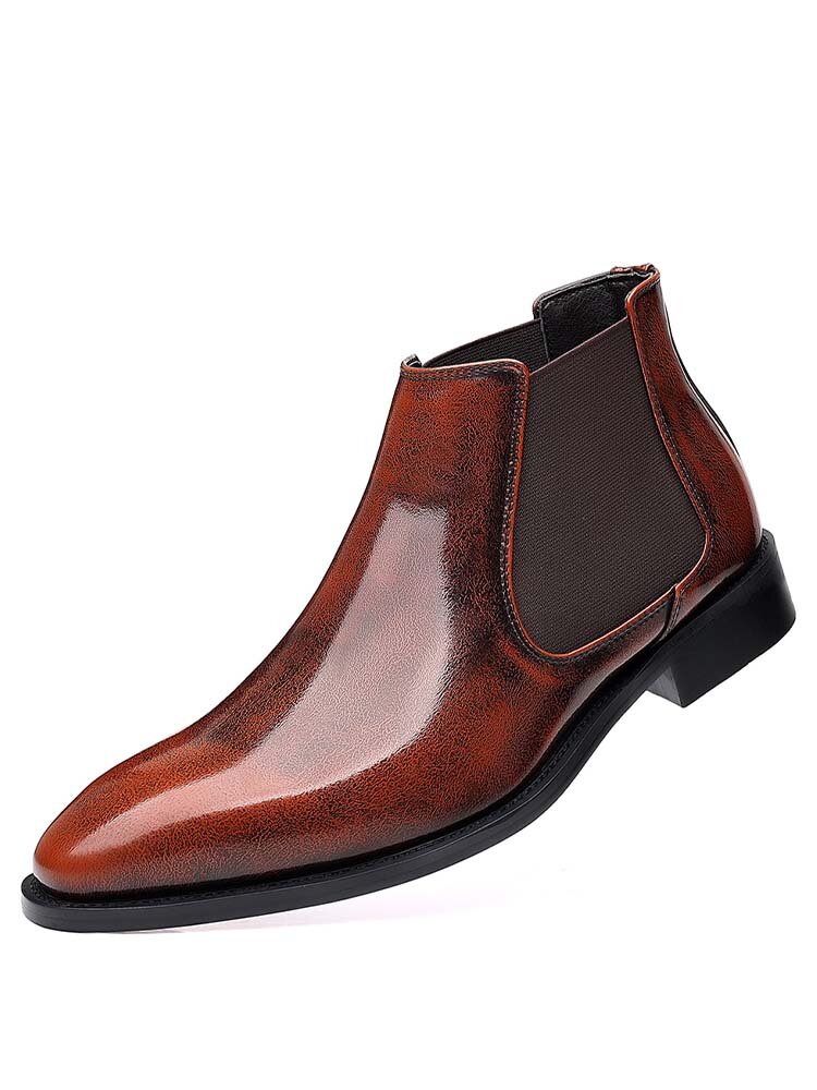 

Men Microfiber Leather Brief Elastic Band Non-Slip Casual Chelsea Boots, Black;brown