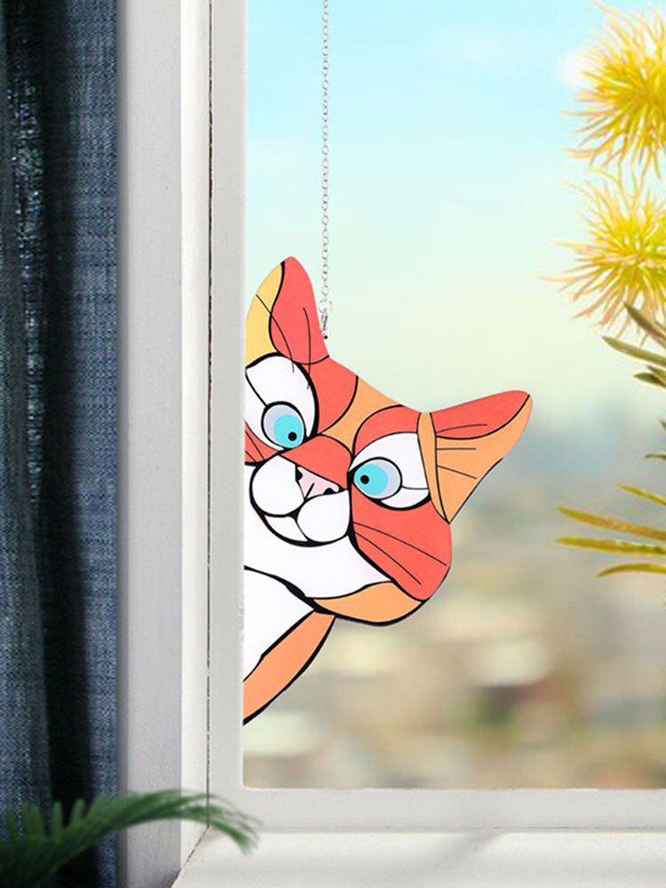 Cute Animal Pattern Hanging Decor Cat/Dog Print Sun Catcher Window Hanging Ornament Pendant For Garden Window Wall Door