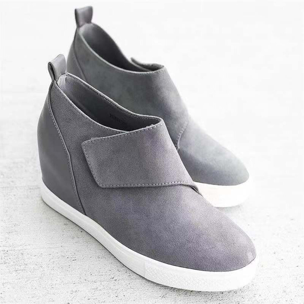 Large Size Women Comfy Hook Loop High Top Height Increasing Flat Shoes