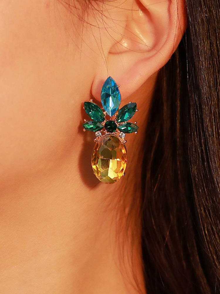 Elegant Crystal Pineapple Earrings Blue Rhinestone Ear Stub For Women