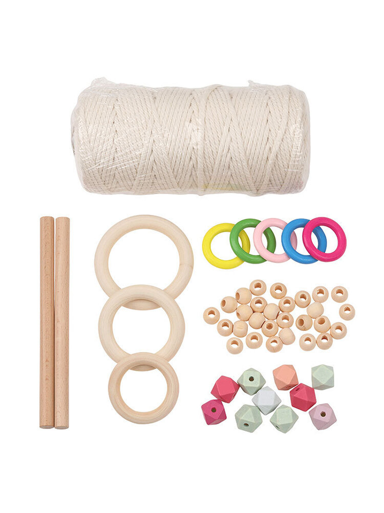 A Set Of Flower Pot Woven Basket Material DIY Plant Rope Wood Bead Wood Ring Cotton Rope Combination Set