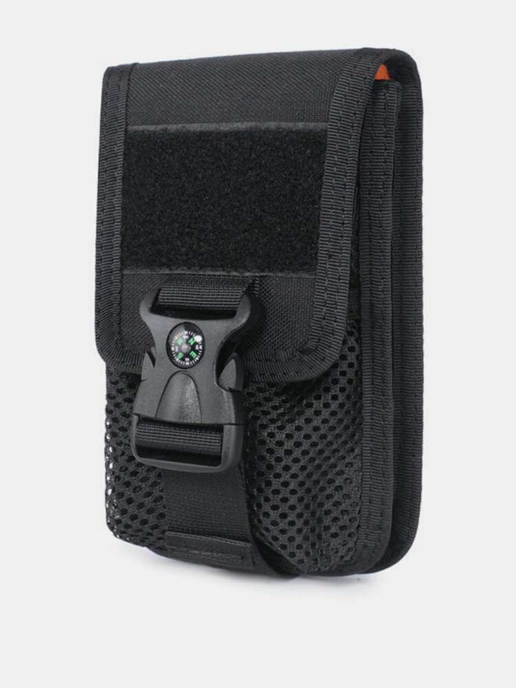 Men's Nylon Double Layer Phone Bag Mesh Cell Phone Waist Bag Outdoor Compass Cigarette Case Sports Waist Bag Function Card Case