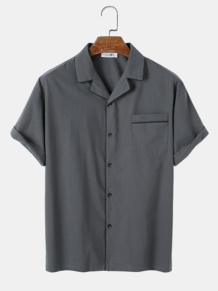 

Mens Preppy Revere 100% Cotton Short Sleeve Shirts With Contrast Binding, Dark gray