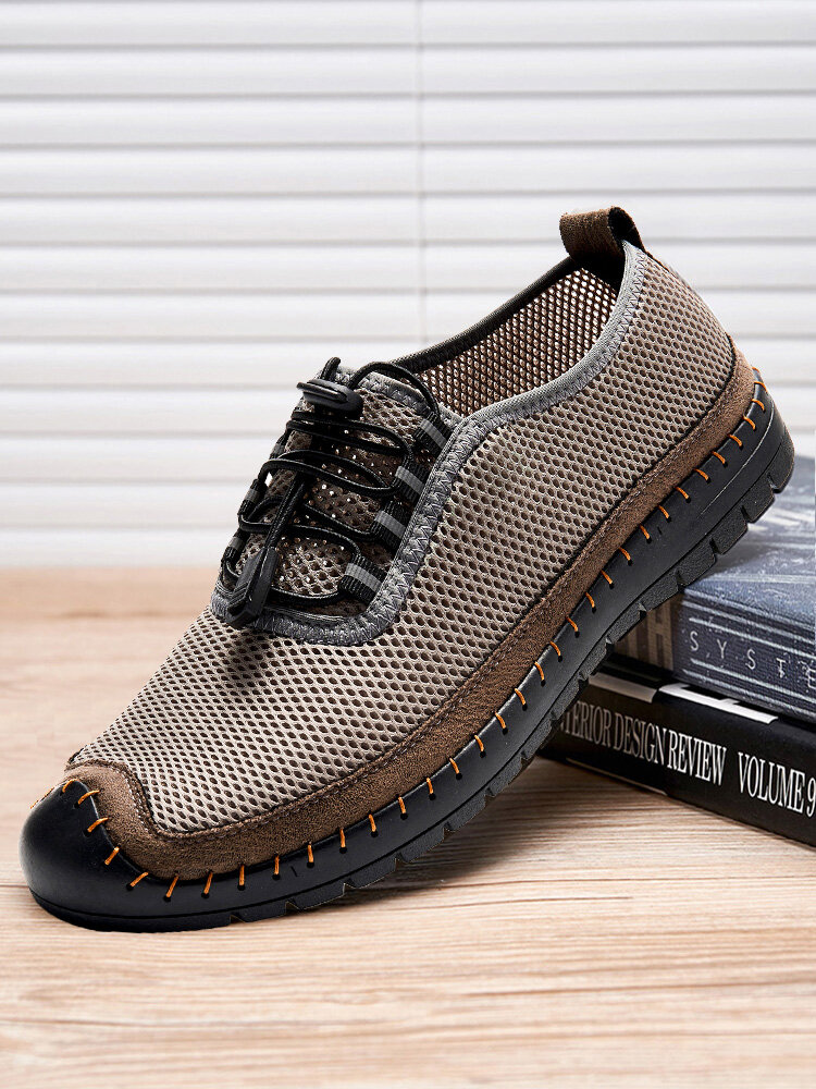 Men Mesh Breathable Hand Stitching Walking Casual Shoes